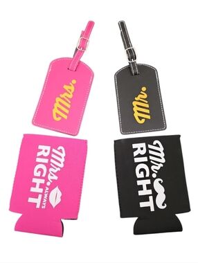 Mr & Mrs Luggage Tags With Matching Koozies